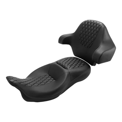 SLMOTO Hammock Rider Seat Driver Brackrest Wrap Around King Trunk Backrest Pad fit for Harley Touring Road King Street Glide Road Glide Electra Glide 2014-2023 2 Up Seat Black - color: B Style G Black Red + 2 Backrest