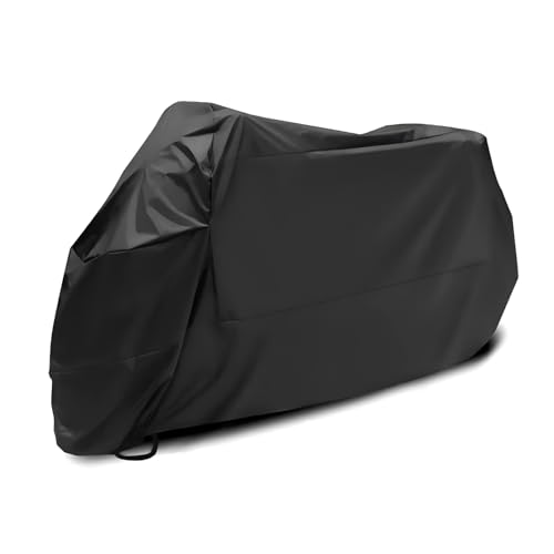 Motorcycle Cover, Waterproof Outdoor Bike Cover with Lock Holes, All Season Protection Covers with Storage Bag, Universal Motorcycle Accessories for Dirt Bikes, Scooters (Black)