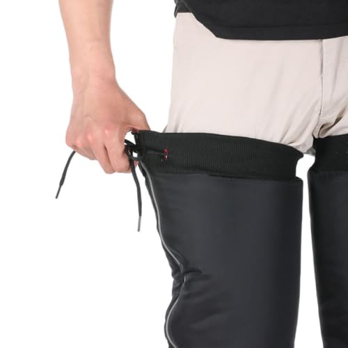 1 Pair Windproof Hiking Leg Gaiters with Anti-Slip Straps, Black Pu and Lint Material Calf Covers for Outdoor Hiking and Cold Weather Motorcycle Gear Protection
