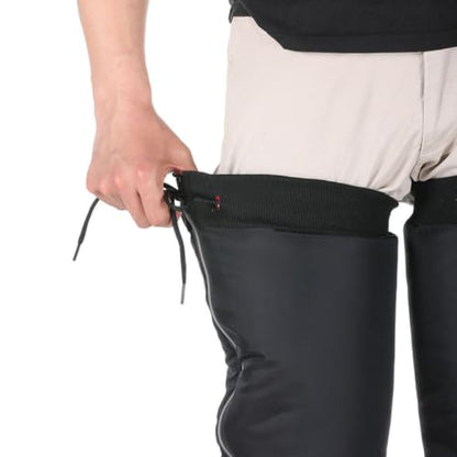 1 Pair Windproof Hiking Leg Gaiters with Anti-Slip Straps, Black Pu and Lint Material Calf Covers for Outdoor Hiking and Cold Weather Motorcycle Gear Protection