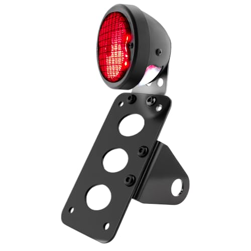 Motorcycle LED Tail Brake Light with Bracket Side Mount License Plate Rear Light Compatible with Harley Sporster Bobber Chopper Cafe Racer Street Bike (Flat Grid, 3/4" Axle Hole) - color: Flat Grid, size: 3/4" Axle Hole