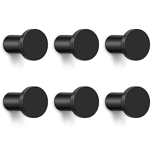 Metal Wall Hooks for Hanging,6 Coat Hooks Wall Mount,Heavy Duty Black Decorative Hooks for Cubicle Entryway,Bathroom Shower Hand Towel Hooks Hangers for Clothes Robe (Round) - color: Round 6 (1")
