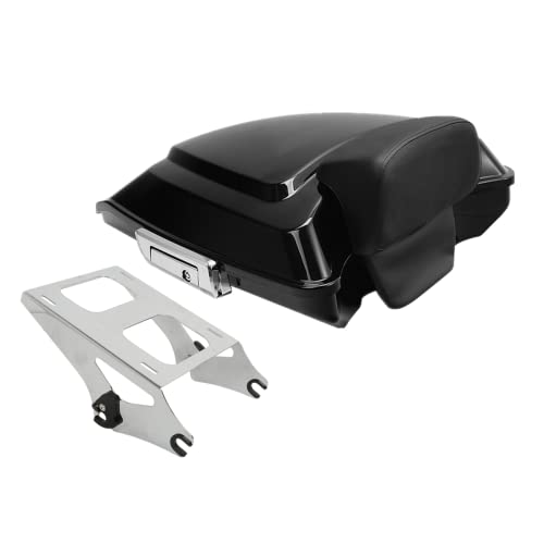 TCMT 5.5" Razor Motorcycle Trunk Box Backrest Pad Mounting Rack Fit For Harley 2014-2025 Touring Road King Street Road Electra Glide Pack - color: Chrome Latches Trunk Set+Chrome Rack A1, size: Fit For Touring 2014-2023