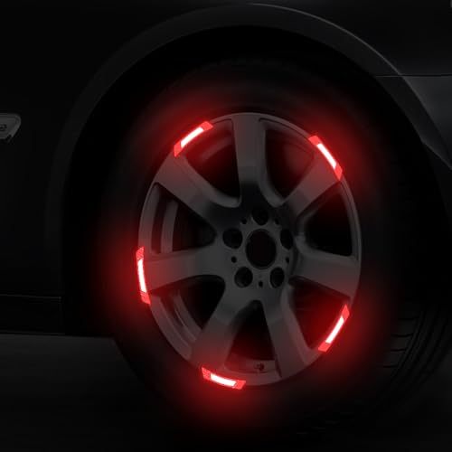 20PCS Strong Reflective Car Wheel Hub Stickers for Cars Helmet Night Safety Warning Reflective Stripe Decals Auto Truck Motorcycle Bicycle Wheels Rim Reflective Stickers (Red) - color: Red