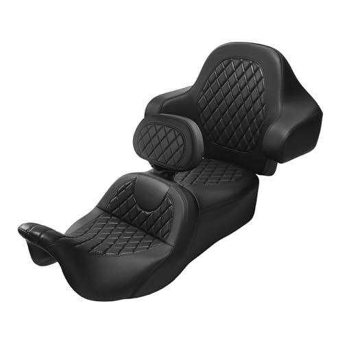 Roadsofa Standard Reach Seat Gel Rider Cushion with Rider Backrest and King Tour Pack Trunk Backrest Pad fit for Harley Touring Road King Street Glide Road Glide Electra Glide 2014-2023 Black Black - color: Gel Style B Black Seat + 2 Backrest