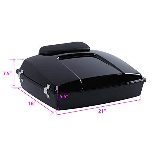 TCMT 5.5" Razor Motorcycle Trunk Box Backrest Pad Two Up Mounting Rack Metal Base Plate Fit For Harley Touring 2009-2013 Road Glide Road King Street Glide Pack - color: Chrome Lacthes Trunk+Pad+Black 2 up Rack+Plate