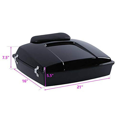 TCMT 5.5" Razor Motorcycle Trunk Box Backrest Pad Two Up Mounting Rack Metal Base Plate Fit For Harley Touring 2009-2013 Road Glide Road King Street Glide Pack - color: Chrome Lacthes Trunk+Pad+Black 2 up Rack+Plate