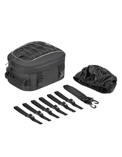 KEMIMOTO Motorcycle Tail Bag, Dual Use Motorcycle Rear Seat Bag with Waterproof Rain Cover, 7-14L Expandable Motorbike Small Bag Luggage Storage Backpack with 6 straps & 1 shoulder strap - size: 7L-14L