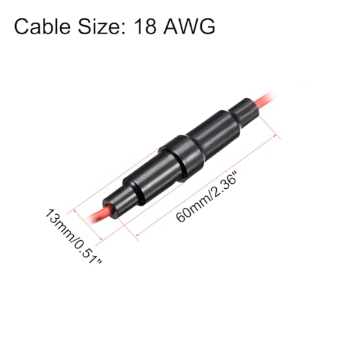 uxcell 15 Pcs 6x30mm Inline Screw Type Fuse Holder 18 Gauge AWG Red Wire with 30 Pcs 10A Fast Blow Glass Fuses - size: 18awg,6x30mm