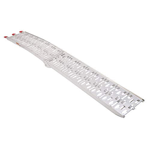 7.5ft Aluminum Folding Loading Ramp,Lightweight Truck Ramps,Heavy Duty Anti-Slip Aluminum Folding Portable Ramp,Vehicle Loading Ramp,with Load Strap,for Motorcycle Cart Lawn Mower Dirt Bike (Silver)