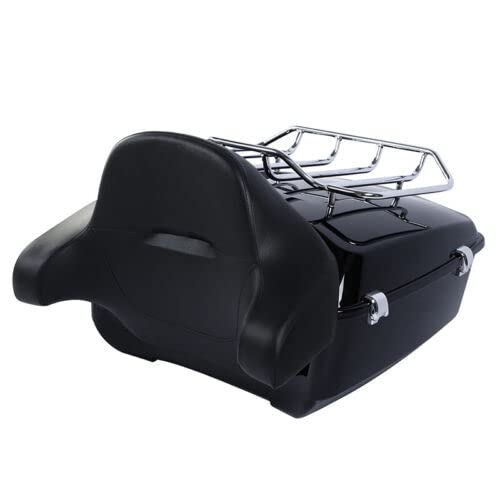 TCMT King Motorcycle Trunk Backrest Pad Luggage Two Up Mounting Rack Fit For Harley Touring 1997-2008 Electra Glide Road Glide Street Glide Pack - color: No Speaker Holes: Style A Chrome Rack