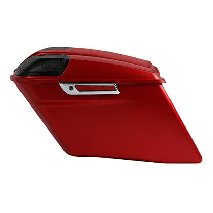 HR3 Wicked Red Denim 4" Stretched Hard Saddlebags w/Speaker Lids Compatible with 2019 Street Glide Special FLHXS Road Glide Special FLTRXS (Replace for OEM) - color: Wicked Red Denim