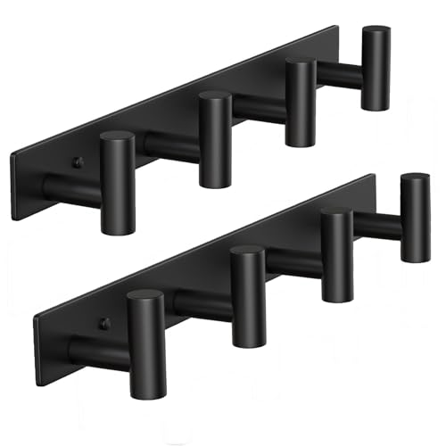 Coat Rack Wall Mounted-4 Hooks, Heavy Duty Stainless Steel Wall Hooks for Towel Coat Bag, Hat Rack Coat Hanger Coat Hooks Towel Racks for Bathroom Entryway Kitchen Hotel (Black, 2 Packs) - color: Black, size: "T" Shape 4 Hooks - 2 Pack