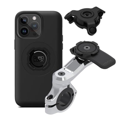 Quad Lock Motorcycle Handlebar Phone Mount PRO Chrome with Vibration Dampener and MAG Phone Case for iPhone 14 Pro Max - size: iPhone 14 Pro Max