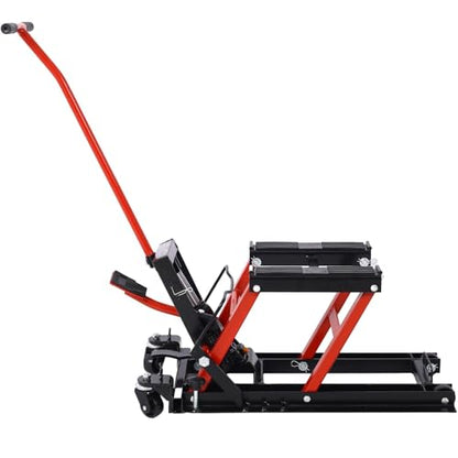 Hydraulic Motorcycle Lift Jack - 1500 Lbs Capacity, Portable ATV Scissor Lift Table with 4 Wheels, Foot-Operated Hoist Stand with Tie-Down, Black - color: Black