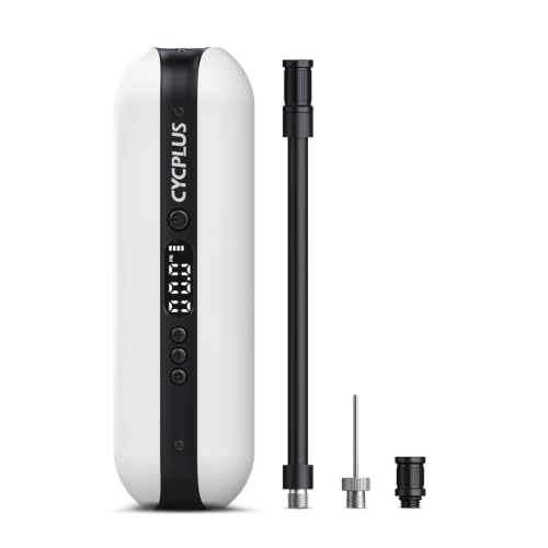 CYCPLUS Electric Air Compressor Portable Bicycle Pump Car Tire Inflator, Max 150 PSI, Auto Shut-Off Air Pump with Presta and Schrader Valves for All Bicycles Motorcycles and Cars - color: white