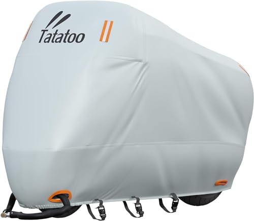 Motorcycle Cover Waterproof Outdoor, 300D Heavy Duty, UV & Rain Resistant, 3 Wind-Resistant Buckles, Dual Lock Holes, Includes Storage Bag, Fits Most Motorcycles up to 96.5",Silver - color: Silver, size: 96.5"