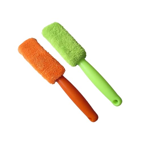 Premium Car Cleaning Tools - Wheel Tire Brush & Microfiber Twist Braided Cloth, Essential Auto Detailing Accessories for Spotless Shine (2, Orange+Green) - color: Orange+Green