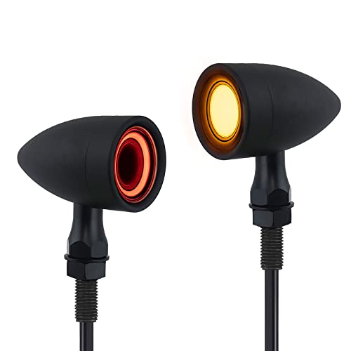 Motorcycle Turn Signals Led Tail Lights 2 Pack, Retro 40 Leds Amber Red Brake Light Rear Indicator Blinkers Universal Fits Harley Davidson Honda Kawasaki Suzuki Triumph Yamaha (Matte Black) - color: 2052-2PCS-REAR-BK