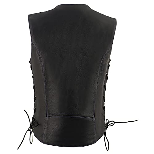 Milwaukee Leather ML1296 Women's Black Leather Side Laced Motorcycle Vest w/Reflective Tribal - color: Purple, size: 4X-Large