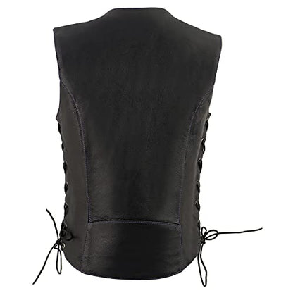 Milwaukee Leather ML1296 Women's Black Leather Side Laced Motorcycle Vest w/Reflective Tribal - color: Purple, size: 4X-Large