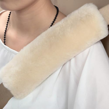 Soft & Cozy Australian Sheepskin Car Seat Belt Covers,2 Pack Fluffy Seatbelt Pads, Genunie Sheepskin Fur Shoulder Straps Cushions for Adults Kids Women and Men (Pearl) - color: Pearl