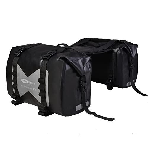 Waterproof Motorcycle Saddlebags - 50L Motorbike Travel Panniers - Detachable Bags for Scooter, Honda, Suzuki, Yamaha (Grey, 2 Pack) - color: Grey, size: 50L