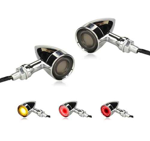 Motorcycle Rear LED Tail Lights Universal Turn Signals Chrome Bullet Running Light Motorbike Brake Taillights Compatible with Harley Honda Suzuki Yamaha Kawasaki - color: Amber+Red