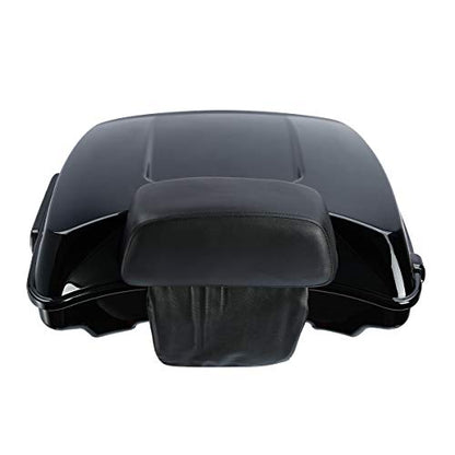 XFMT Motorcycle 5.5" Vivid Black Razor Trunk Luggage Black Latches W/Passenger Backrest Pad For Harley Touring Road King Street Glide Road Glide Electra Glide Ultra Classic 2014-Later - color: Vivid Black W/ Black Latches Set 1
