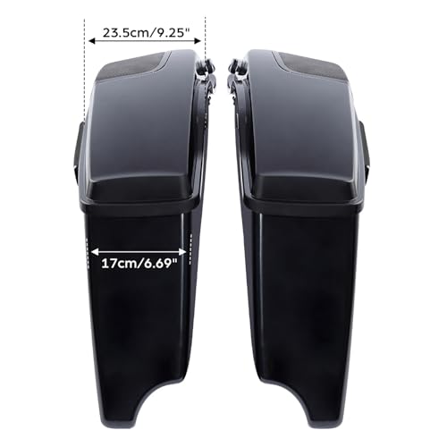 XFMT Motorcycle Saddlebags 4" Stretched Hard Saddle Bags Extended Saddlebags W/ 5"x7" For Harley Touring CVO Road King Street Glide Road Glide Electra Glide 2014-2024, Vivid Black Black Latches - color: 4" Stretched-Vivid Black W/ 5x7"Speaker Lids Black L