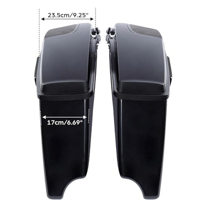 XFMT Motorcycle Saddlebags 4" Stretched Hard Saddle Bags Extended Saddlebags W/ 5"x7" For Harley Touring CVO Road King Street Glide Road Glide Electra Glide 2014-2024, Vivid Black Black Latches - color: 4" Stretched-Vivid Black W/ 5x7"Speaker Lids Black L
