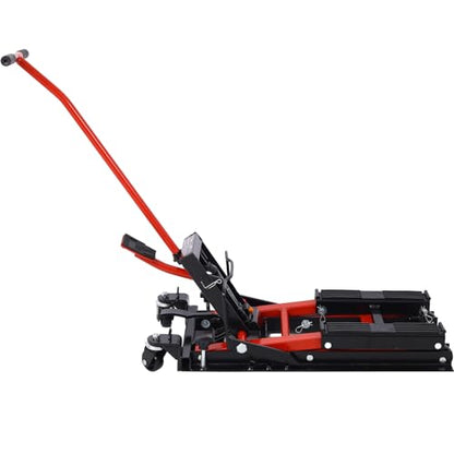 Hydraulic Motorcycle Lift Jack, 1500 LBS Capacity ATV Scissor Lift Jack, Portable Motorcycle Lift Table with 4 Wheels, Hydraulic Foot-Operated Hoist Stand for Motorcycle ATV UTV with tie Down