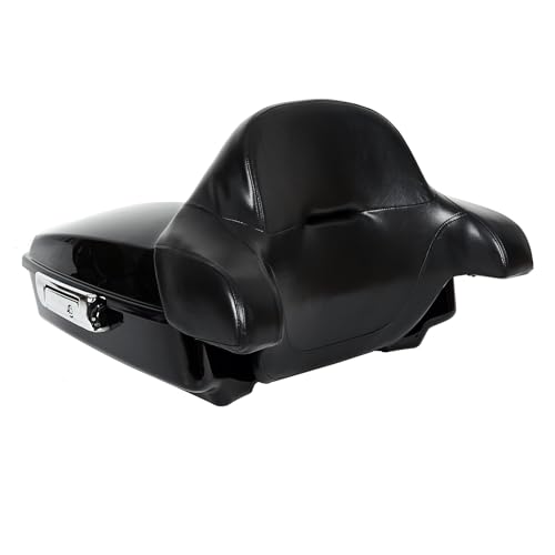 ECOTRIC Chopped Motorcycle Storage Trunk W/Wrap-around Backrest Compatible with Harley Touring 2014-2024 Road King Road Glide Street Glide Electra Glide Tail Box w/Wrap-around Backrest Pad - color: Black, size: Chopped Motorcycle Trunk W/ Wrapped Backrest
