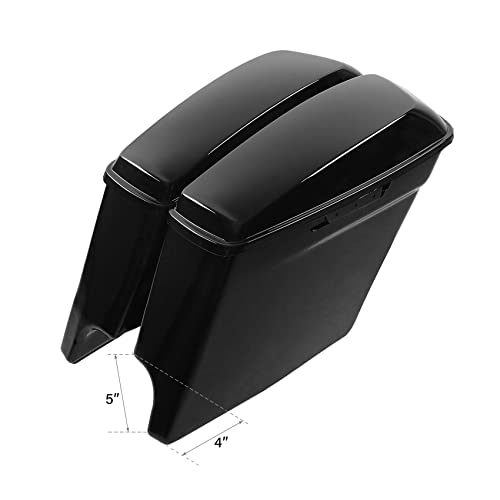 XFMT Motorcycle Saddlebags 5" Stretched Hard Saddle Bags Extended Saddlebags For Harley Touring Road King Street Glide Road Glide Electra Glide 2014-2024, Vivid Black - color: 5" Stretched-Vivid Black No Latches