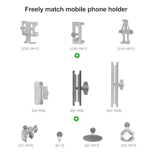 FANAUE Aluminum 17mm Ball Head Double Socket Arm Only Supports Connects of 0.67" Ball Head Adapter Compatible with RAM Mount 17mm Ball and Bike Motorcycle Phone Holder, Middle Arm Length is 3.7 Inch.