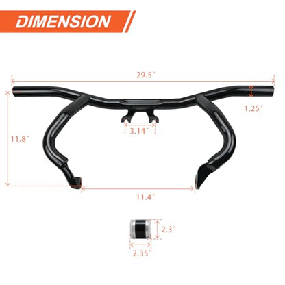 Engine Guard Flat Out Crash Bar for 2014-2025 Harley Touring Street Glide Road Glide Road King Electra Glide Ultra Models (Gloss Black w/Silver CNC) - color: Gloss Black w/Silver CNC