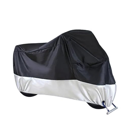 Motorcycle Cover Full Car Sun Protection Dust No Ear Thickened Oxford Cloth Rain(Black Silver) - color: Black silver