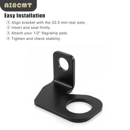 22.5mm Rear Axle Safety Flag/Whip Bracket, 304 Stainless Steel, Powder‑Coated Black, Fits 1/2" Pole, for UTV ATV Motorcycle Off‑Road Dirt Bike Motocross,CNC Machined