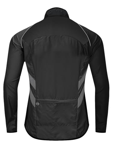 WOSAWE Men's High Visibility Cycling Wind Jacket Water Resistance Reflective Windbreaker - color: Black Jacket 218, size: XX-Large