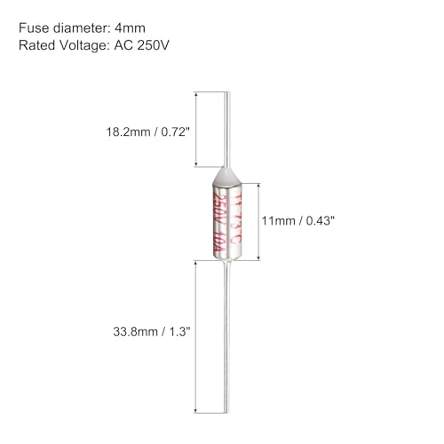 MECCANIXITY 10 Pcs Metal Temperature Thermal Fuse SF73 73C 163.4F 10A 250V Cutoff Thermal Fuse with 20 Pcs BN1.25 Bare Terminal Butt Connector - style: SF73