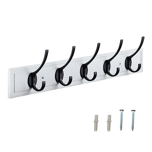 HOME MASTER HARDWARE Coat Rack Wall Mount White,MDF Wall Mounted Coat Hooks for Hanging Coats, 27" Hat Rack for Wall with 5 Black Hooks - color: White Board with Matte Black Hooks, size: 27 Inch