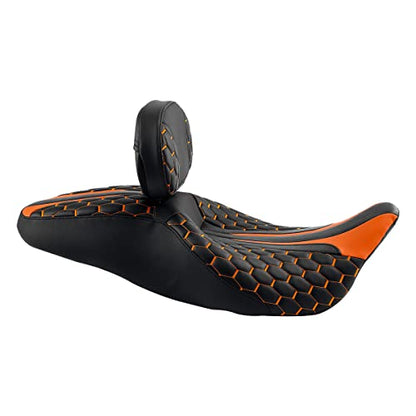 C.C. RIDER Motorcycle Seat Driver Passenger Touring Seat with Backrests for Harley Davison Electra Glide Classic Street Glide Road Glide 2009-2023 - color: Black Orange Seat + Rider Backrest