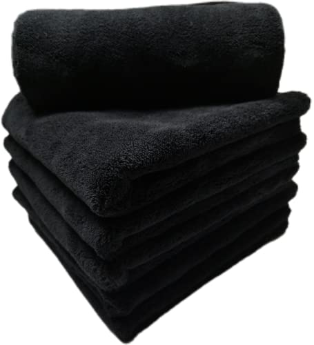 SOFTBATFY Plush Edgeless Microfiber Towel for Car, Soft Drying Wash Detailing Buffing Polishing Towel, 500 GSM 6PACK 16 x 16inches (Black, 6Pack) - color: Black