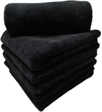 SOFTBATFY Plush Edgeless Microfiber Towel for Car, Soft Drying Wash Detailing Buffing Polishing Towel, 500 GSM 6PACK 16 x 16inches (Black, 6Pack) - color: Black
