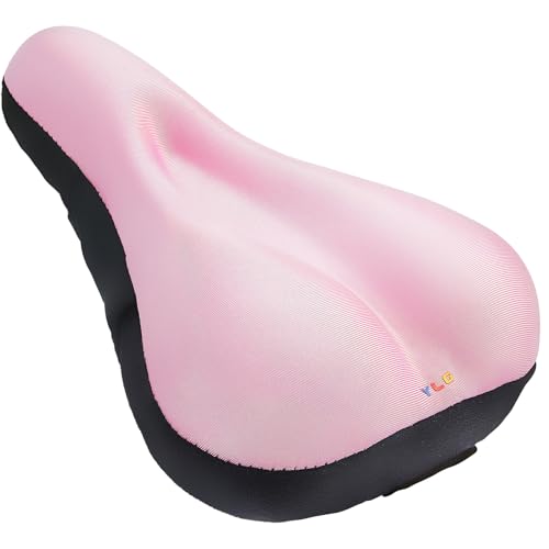 YLG Bike Seat Cover, Memory Foam & Gel Bike Seat Cushion Cover for Men Women, Comfortable Bicycle Seat Cover for Peloton/Fixed/Cruiser/Indoor/Outdoor Bike seat with Waterproof Cover - color: Pink