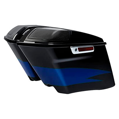 HR3 Candy Cobalt/Indigo Ink 4" Stretched Hard Saddlebags w/Speaker Lids Compatible with 2017 CVO Street Glide FLHXSE (Replace for OEM) - color: Candy Cobalt / Indigo Ink