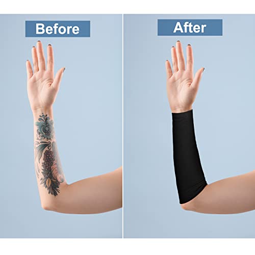 Vicenpal 2 Pairs Tattoo Cover up Sleeve Forearm Arm Sleeves for Women Men Compression Tattoo Upper Arm Cover(Black) - color: Black
