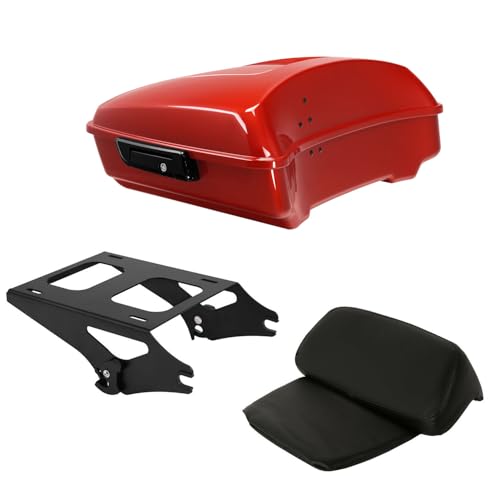 TCT-MOTORPARTS Whiskey Fire Chopped Tour Luggage Trunk w/Backrest Mount Rack Fits for Harley Touring 14-25 Street Glide FLHX Ultra Limited FLHTK 2024 - color: Fit for Whiskey Fire, size: Chopped Trunk+Black Mount Rack