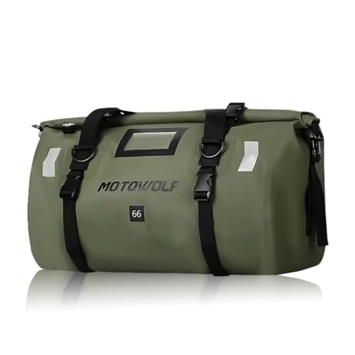 Green Motorcycle Dry Bag Waterproof Reflective Motorcycle Tail Bag Outdoor Travel Luggage 66L for Riding Hiking Camping Boating Fishing - color: Green with logo