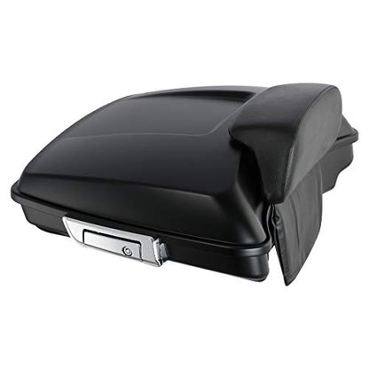 XFMT Motorcycle 5.5" Matte Black Razor Trunk Luggage W/Backrest Pad + Black Mount Rack For Harley Touring Road King Street Glide Road Glide Electra Glide Ultra Classic 2014-Later - color: Matte Black Set 2